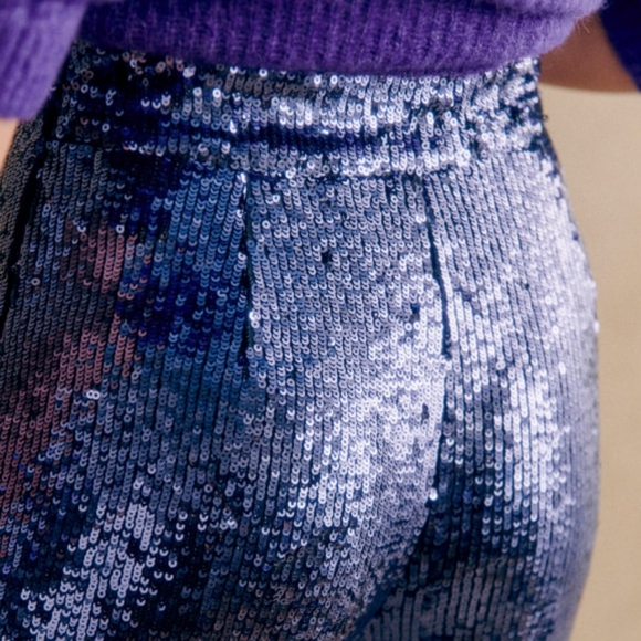 Sezane Georgio Trousers in Storm Blue Sequins size 46 - Picture 3 of 13
